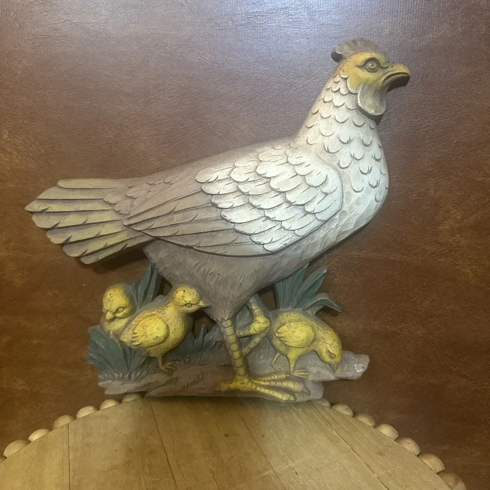 Vintage Syroco Wood Mother Hen & Chicks Wall Plaque MCM Farmhouse Chicken 13